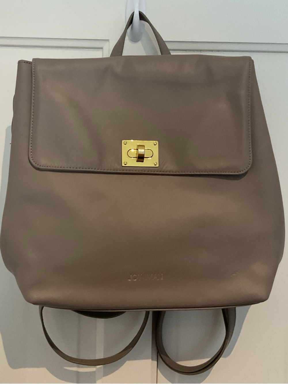 Taupe Leather Backpack with Gold Turn-Lock